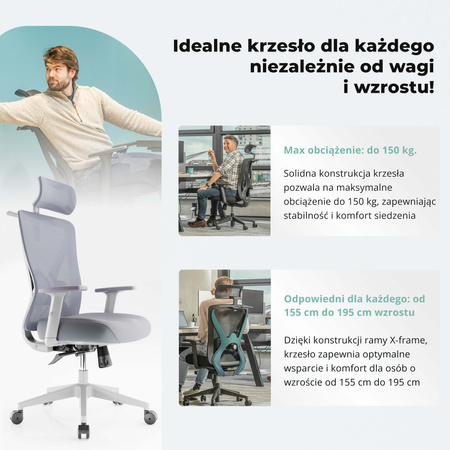 Krzesło Backerz Motion Mesh z certyfikatem NEN-EN 1335 białe 