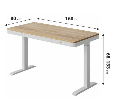 Biurko elektryczne białe SENSE drewniane LARGE TEK + maskownica gratis