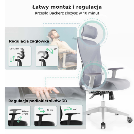 Krzesło Backerz Motion Mesh z certyfikatem NEN-EN 1335 białe 